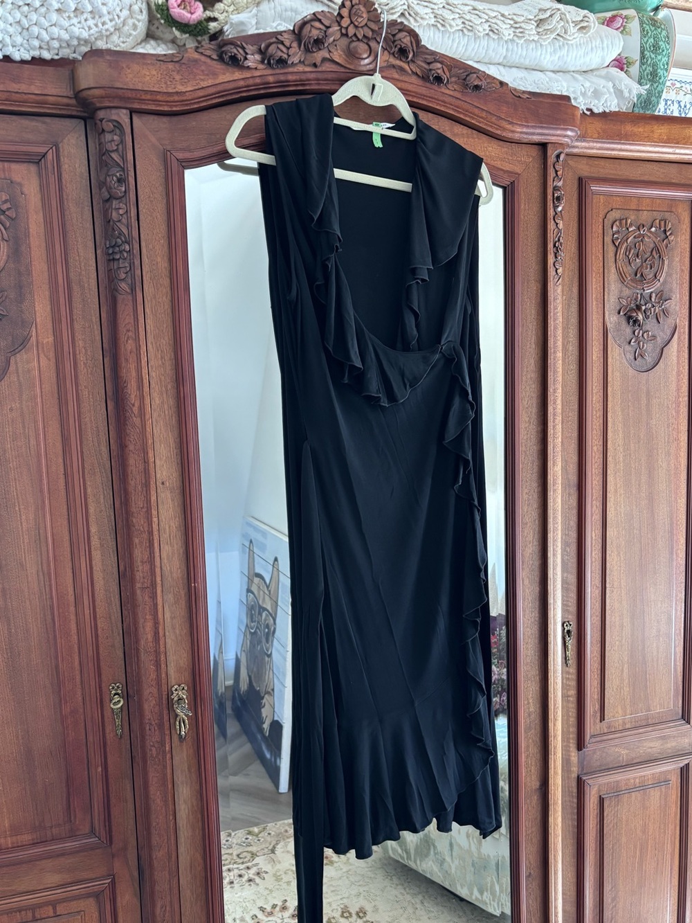 Diane Von Furstenberg Black Ruffle-Trim Midi Dress